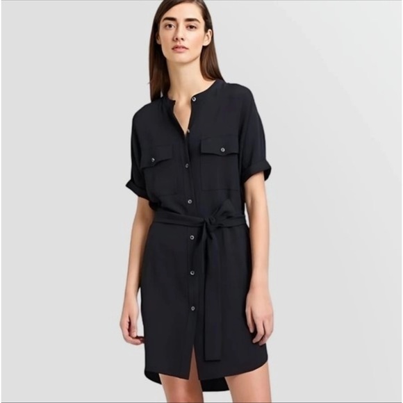 Theory Dress Size P US 00/0 Black Rosina Belted Cargo Knee-Length Short Sleeve - Picture 1 of 15